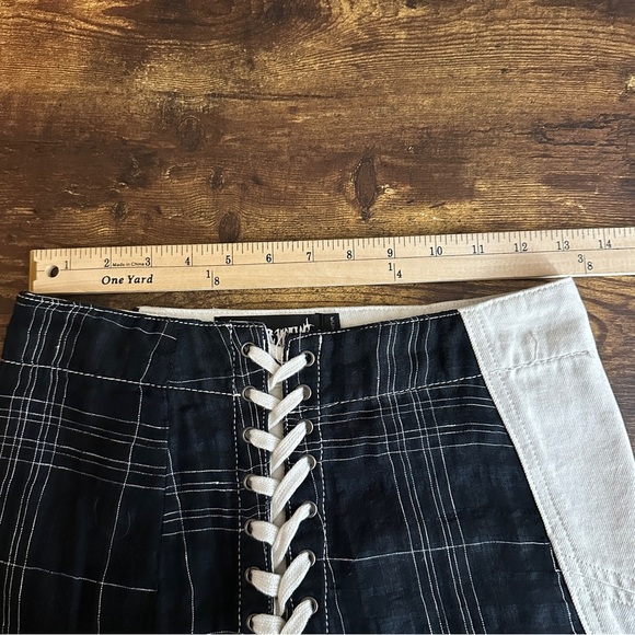 Dolls Kill x Darker Wavs Skirt Womens Small Black and White Plaid Lace Up Raw He - Picture 5 of 7